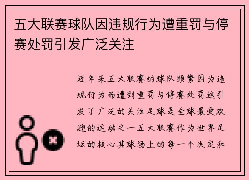 五大联赛球队因违规行为遭重罚与停赛处罚引发广泛关注