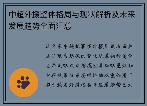 中超外援整体格局与现状解析及未来发展趋势全面汇总 中超外援整体格局与现状解析及未来发展趋势全面汇总