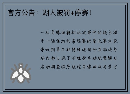 官方公告：湖人被罚+停赛！